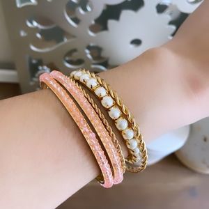 💎Pink Rhinestone Pearl & Gold BraceletBangleSet💎